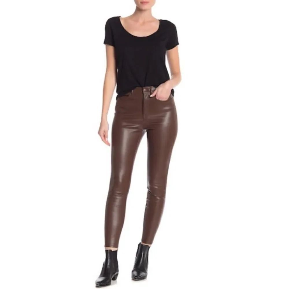 Free People Brown Faux Leather Leggings High Rise Size 27